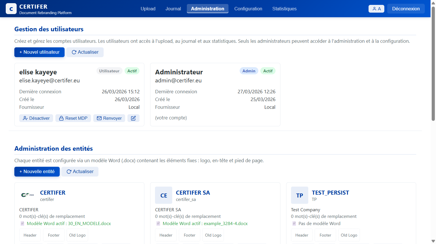 Gestion des utilisateurs