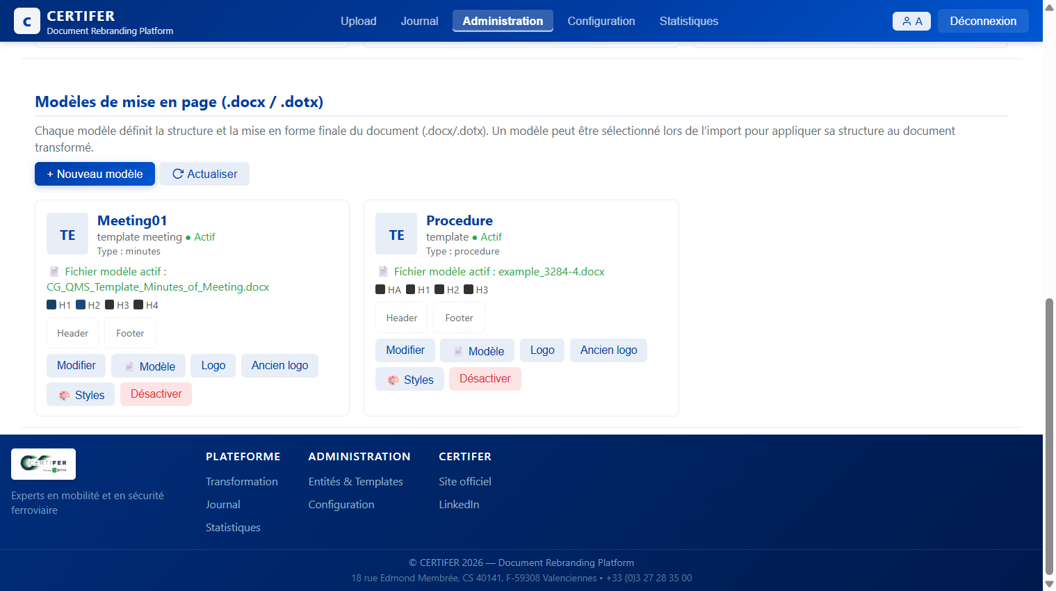Gestion des modèles