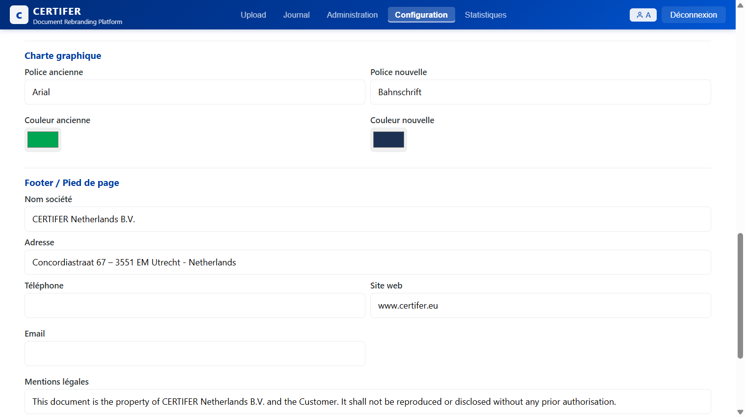 Configuration charte graphique