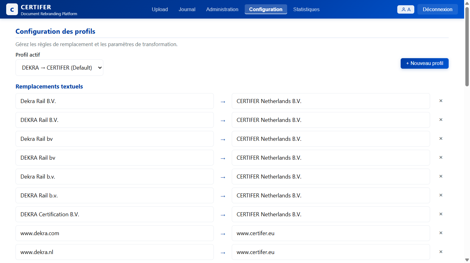 Configuration des profils